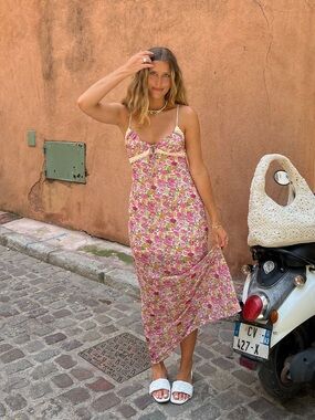 Princess Polly Floral Emily Maxi Dress Lace Detail US 2